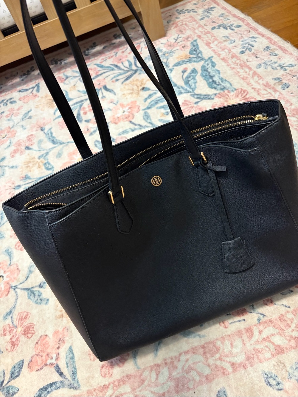 Tory Burch Robinson Black Leather Tote Bag